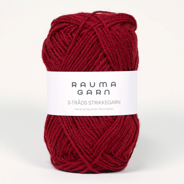 3-tråds strikkegarn - 128 (Vinrød)